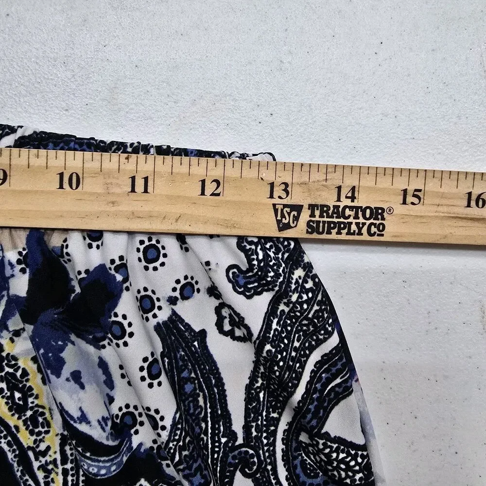 Womens Floral Pants Pull On Wide Leg Stretch Blue Paisley Print *no tags see pic